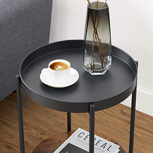 2-Tier Side Table, End Table with Movable Tray, Coffee Table, Steel Frame, for Living Room, Bedroom, Rustic Brown and Black