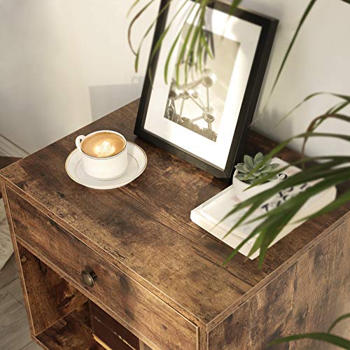 Nightstand with Drawer and Open Compartment, Small Bedside Table with Pinewood Legs, for Living Room Bedroom, 50 x 40 x 58 cm, Rustic Brown 