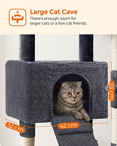 Cat Tree, Cat Tower 142 cm, Cat Activity Centre, Smoky Grey