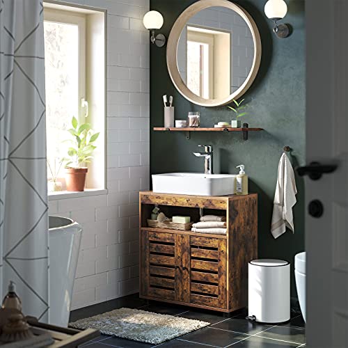 Under Sink Cabinet, Bathroom Vanity Unit, Storage Cupboard, 60 x 30 x 63 cm, with 2 Louvered Doors, Adjustable Shelf, Rustic Brown