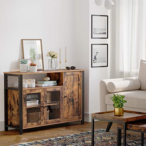 Buffet Cabinet, Sideboard, Floor Storage Cabinet with Transparent Doors, Rustic U