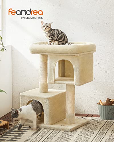 Cat Tree, Compact Cat Condo with 2 Caves, Beige