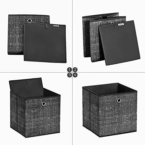 Foldable Storage Boxes, Set of 6 Non-Woven Fabric Storage Cubes, 30 x 30 x 30 cm, Toy Clothes Organiser Bins, Black