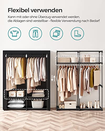 Wardrobe, Clothes Storage Wardrobe for Bedroom with 2 Clothes Rails, Fabric Portable Wardrobe, Collapsible, Clothes Rack, for Closet, 43 x 140 x 174 cm, Black