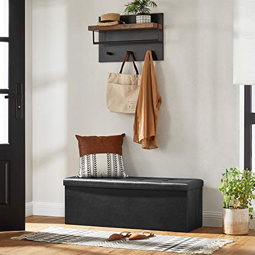 43 Inches Folding Storage Ottoman Bench, Storage Chest, Footrest, Coffee Table, Padded Seat, Faux Leather, Holds up to 660 lb, Black U