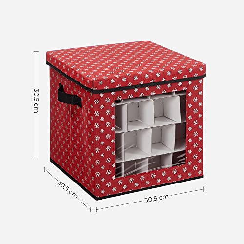 Christmas Bauble Storage Boxes, Set of 3 Storage Cube Bins for Christmas Decorations, 64 Box Places, Modular Dividers, 30.5 x 30.5 x 30.5 cm, Red