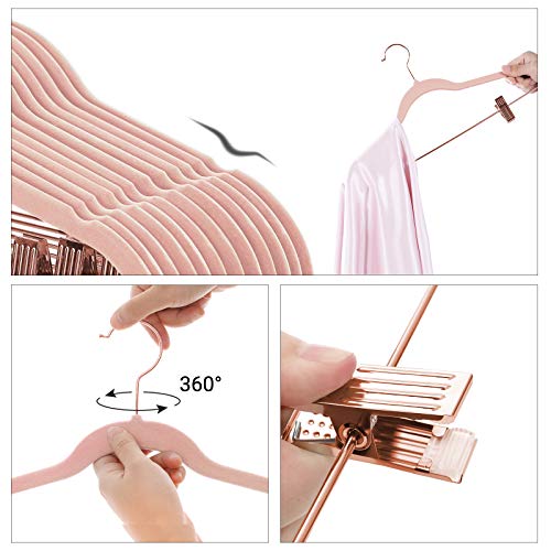 Adjustable Pliers and Gold Color Hook, Non-Slip Velvet Clothes Hanger, Space Saver, for Skirts, , Standard, ABS Plastic, Metal, Pink Light