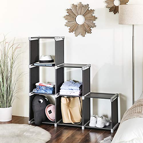 6-Cube Bookcase, DIY Cube Storage Rack, Staircase Organiser in Living Room, Bedroom, Children’s Room, Study, for Toys and Daily Necessities, Room Divider, Black