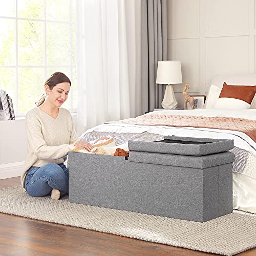 120L Folding Ottoman Bench Storage Box Storage Cube Flipping Lid Shoe Bench Footstool Load Capacity of 300 Kg Light Grey 110 x 38 x 38 cm