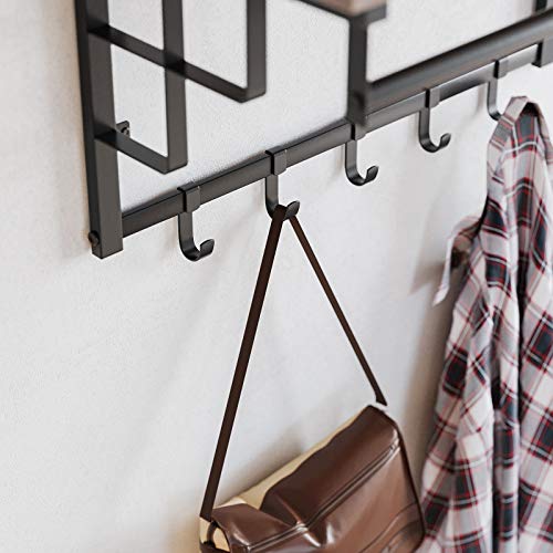 Coat Rack Wall-Mounted, Coat Hook with 5 Hooks and Hanging Rail, for Entryway, Hallway, Bedroom, Bathroom, Living Room, Hazelnut Brown and Black