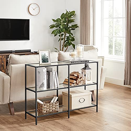 Console Table, Sofa Table with 3 Shelves, Tempered Glass Shelf, 30 x 100 x 73 cm, Steel Frame, Modern, for Hallway Living Room Bedroom, Black