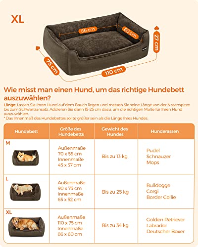 Dog Bed, Pet Bed, Dog Sofa with Removable Washable Cover, for Large Dogs, 110 x 75 x 27 cm, Brown