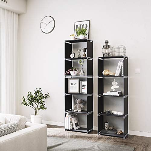 Storage Shelf, 5-Tier Bookcase, Garment Organiser, Each Shelf Holds 5 kg, 50 x 30 x 180 cm, for Living Room, Bedroom, Closet, Black