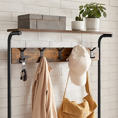 Coat Rack Stand, Hall Tree with Shoe Storage, 5 Tier Shoe Rack Different Height, 5 Dual Hooks, Top Shelf, Hallway Bedroom Dorm Apartment, Industrial, Rustic Brown and Black