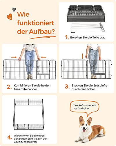 8-Panel Pet Playpen, Iron Dog Cage, Heavy Duty Pet Fence, Puppy Whelping Pen, Foldable and Portable, 77 x 60 cm, Grey