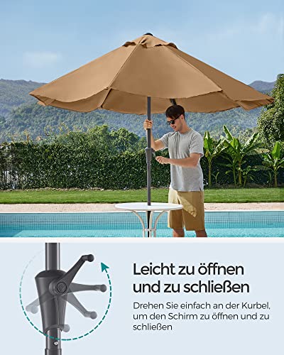 290 cm Garden Parasol Umbrella, UPF 50+, Sun Shade, 30° Tilt in 2 Directions, Crank Handle for Opening and Closing, for Outdoor Gardens Pool Balcony Patio, Base Not Included, Taupe