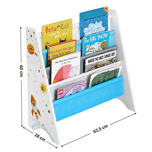 Kids’ Bookcase, Book Storage Shelf Organiser, with Anti-Tip Kit, for Children's Room, Playroom, Daycare, School, 62.5 x 28 x 60 cm, Space-Saving Design, White