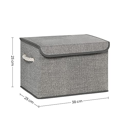 Storage Boxes with Lid, Set of 3 Fabric Storage Boxes and Organiser Bins with Cotton Handles, Linen Pattern, Grey