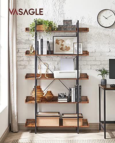 Bookshelf, 5-Tier Shelving Unit, Spacious Storage Shelves, Easy Assembly, Living Room, Bedroom, Home Office, Industrial, Rustic Brown and Black