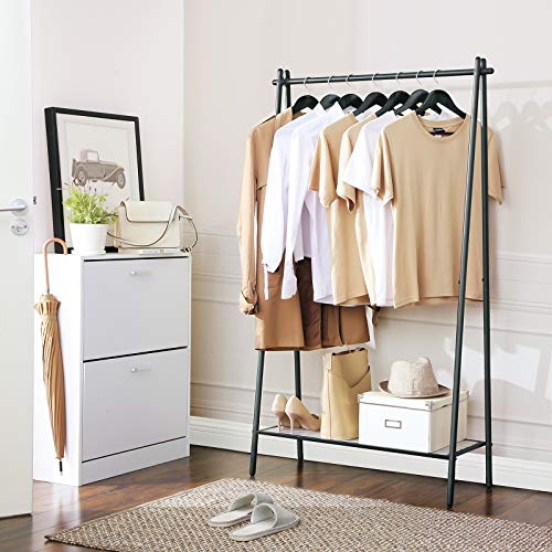 Clothes Rack with Steel Structure, Garment Rack with Hanging Rail, Bottom Shelf, Simple Look, for Bedroom Entrance Attic Basement, 92.5 x 33.5 x 153 cm, Matte Black