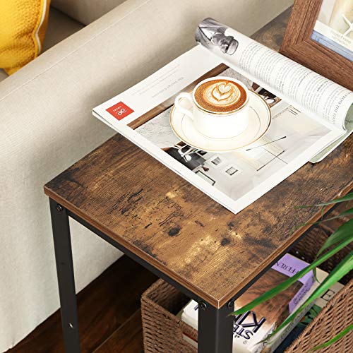 Industrial Side Table, End Table, Bedside Table With Mesh Shelf, Easy Assembly, Narrow and Space Saving in Living Room, Bedroom, Steel, 60 x 30 x 60 cm, Rustic Brown