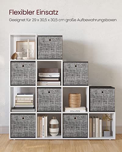 Bookcase, Stair Organiser, 10 Open Cubes, Wooden Display Shelf, Free Standing Shelf, 129.5 x 29 x 129.5 cm, Room Divider, White