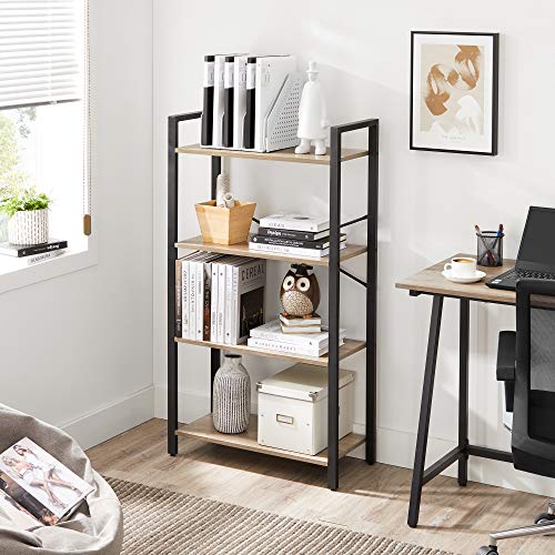 4-Tier Bookshelf, Storage Rack with Steel Frame, 120 cm High, for Living Room, Office, Study, Hallway, Industrial Style, Greige and Black