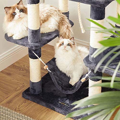 Cat Tree with Pompoms, Cat Tower 150 cm, Smoky Grey