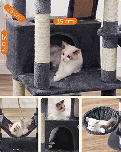 Large Cat Scratching Post M Cat Scratching Post 168 cm High Cat Tree with 13 Scratching Posts 1 Scratching Ramp 2 Platforms 2 Caves Basket Hammock Pompoms for Large Cats Smoke Grey