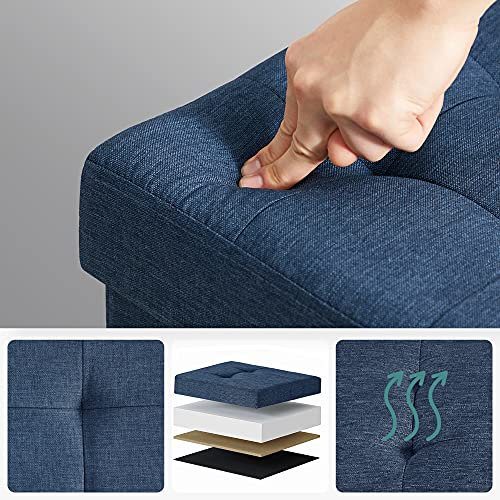 Storage Ottoman, Padded Folding Bench, Chest with Lid, Solid Wood Feet, Space-Saving, Holds up to 300 kg, Navy Blue