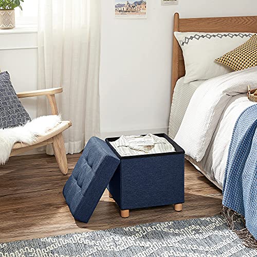 Storage Ottoman, Padded Folding Bench, Chest with Lid, Solid Wood Feet, Space-Saving, Holds up to 300 kg, Navy Blue