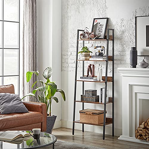 Bookcase, Ladder Shelf with 5 Shelves, Open Standing Shelf, Narrow for Living Room, Bedroom, Kitchen, Office, Metal Frame, Industrial Design, Vintage Brown-Black