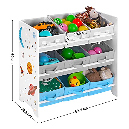 Children's Storage Shelf for Toys and Books, 9 Removable Non-Woven Fabric Boxes with Handles, for Children's Room, Playroom, Daycare, School, 62.5 x 29.5 x 60 cm, Space-Saving, White