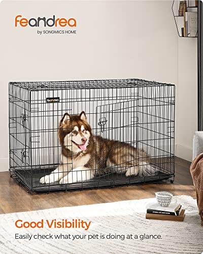 Dog Crate, Foldable, 122 cm Long, 2 Doors, XXL, Black