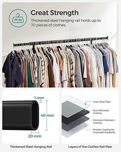 Clothes Rack on Wheels, Heavy Duty Clothes Rail, with Extendable Hanging Rail, 90 kg Load Capacity, Easy Assembly, Portable, Black