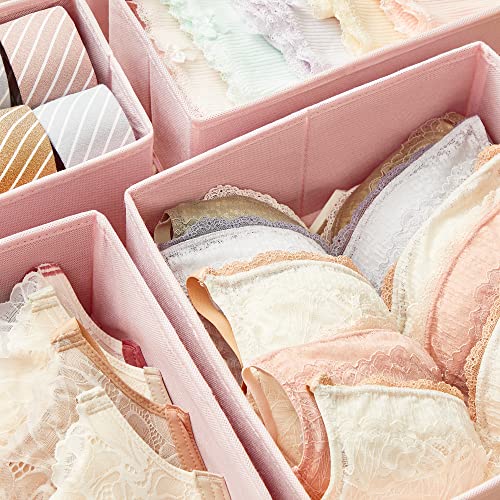 Drawer Organisers, Dresser Dividers, Set of 6, Foldable Fabric Storage Boxes for Socks, Underwear, Bras, Ties, Scarves, Pink