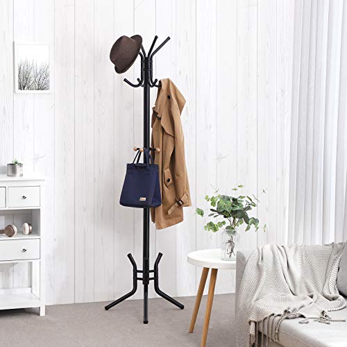 Stylish Metal Coat Rack Stand Hanger 12 hooks 176 cm Black