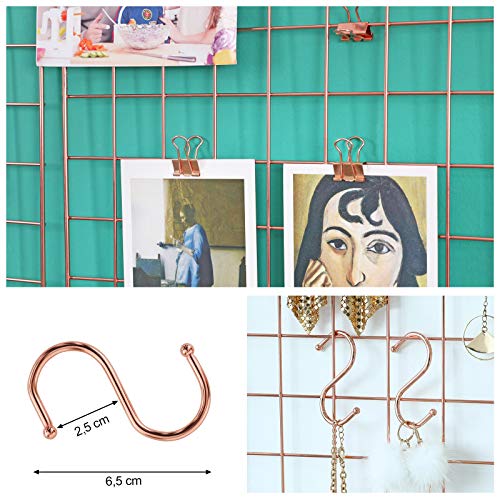 Grid Panels, Photo Wall Display, Metal Mesh Wall Decor, DIY, Hanging Picture Wall, S Hook, Clip, Hemp Cord, Set of 2, Rose Gold