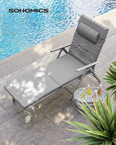 Foldable Sun Lounger, Sunbed with 6 cm Mattress, Removable Headrest, Rustproof Aluminium, Breathable, Comfortable, Reclinable, Max. Load Capacity 150 kg, Grey