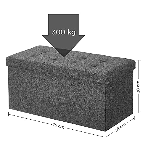 80L Storage Ottoman, Folding Shoe Bench, with Flipping Lid, Load Capacity 300 kg, 76 x 38 x 38 cm, Dark Grey