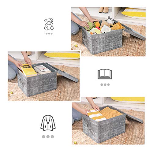 Set of 3 Foldable Storage Boxes with Lids, Fabric Cubes with Label Holders, Storage Bins Organiser, 30 x 40 x 25 cm, Heather Grey