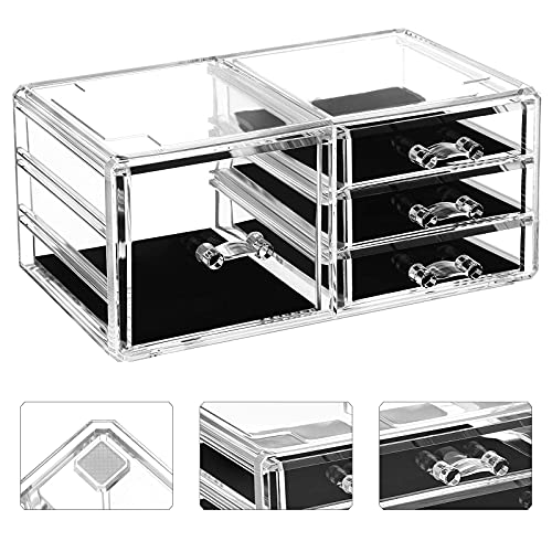 4 in 1 XXL Makeup Organiser, Makeup Box with 11 Drawers and 15 Compartments in Different Sizes, Non-Slip Pads, for Cosmetics and Jewellery, Transparent