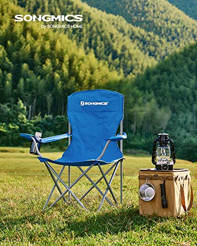 Set of 2 Folding Camping Chairs, Comfortable, Heavy Duty Structure, Max. Load Capacity 150 kg, with Cup Holder, Outdoor Chairs, Blue