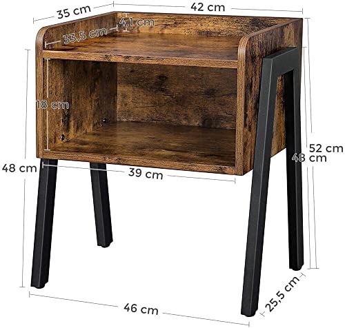 Bedside Table, Stackable Side Table with Open Compartment, Nightstand, End Table, Industrial Accent Furniture with Steel Legs, Rustic Brown and Black