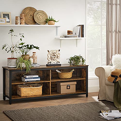 TV Stand, 4 Cubby TV Cabinet for up to 65-Inch TVs, TV Table Unit with Adjustable Shelves and Cable Management, Industrial, Rustic Brown and Black