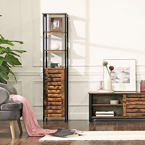 Industrial Floor Standing Shelf, Narrow Bathroom Cabinet with 3 Shelves and Cupboard, Tall, Multipurpose in the Living Room, 37 x 30 x 167 cm, Rustic Brown