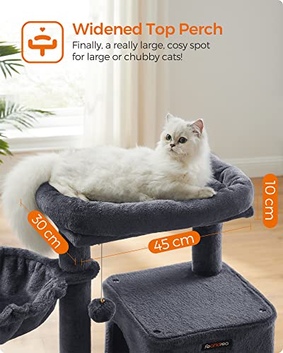 Cat Tree, Cat Tower, Widened Perch for Large Cats, Smoky Grey