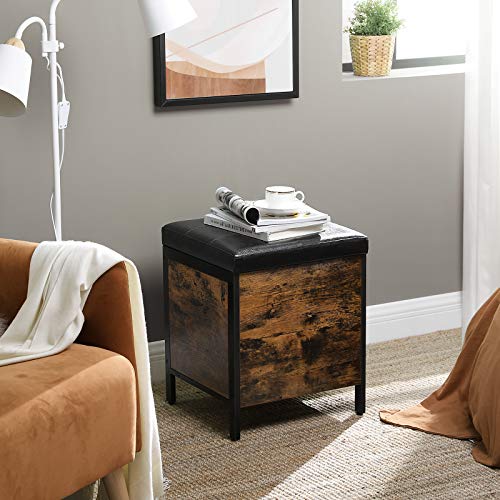 Stool, Bedroom Bench with Storage, Upholstered Seat, Hall, Bedroom, Living Room, Steel Frame, Simple Assembly, Synthetic Leather, Industrial Style, Rustic Brown and Black