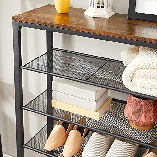 Shoe Rack with 5 Grid Levels and Large Surface for Entrance, Hallway, Metal Industrial Frame Design, Vintage Brown-Black