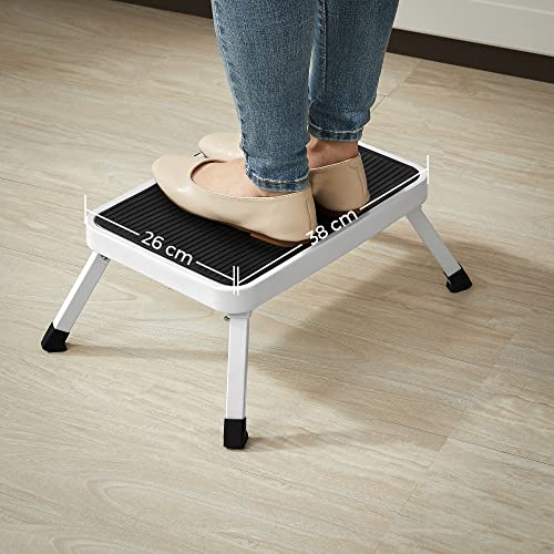 Step Ladder, Folding Step Stool, Steel, Meets EN 14183 Standard, Non-Slip Rubber Pad, for Bathroom, Kitchen, Load up to 150 kg, 37.5 x 26.5 x 17.5 cm, White